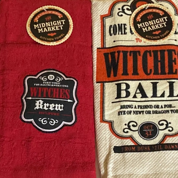 HALLOWEEN KITCHEN DINING DECOR Table Runner TOWELS Witch Skull Spider Theme - Picture 4 of 14